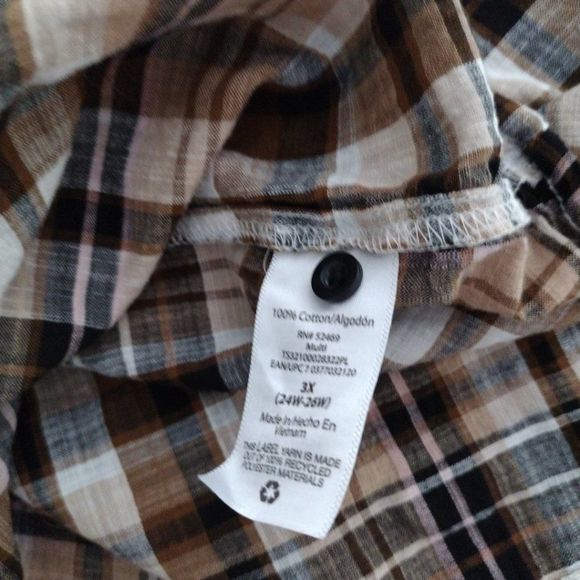 EUC 3X Terra & Sky Plaid Ruffle-Front Short-Sleeve Blouse, 100% Cotton - Picture 8 of 11